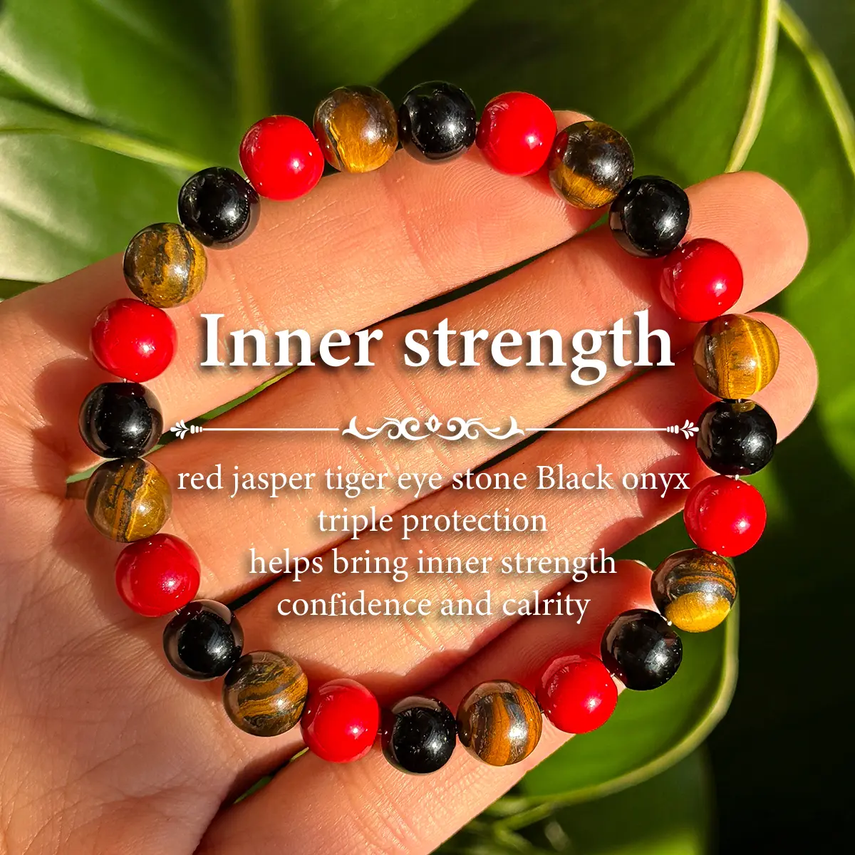 Men's Tiger Eye, Red Jasper & Black Onyx Bracelet, 8mm Vintage Beaded Band for Triple Protection, Men's Accessories & Sentimental Boyfriend Gifts, Bracelets