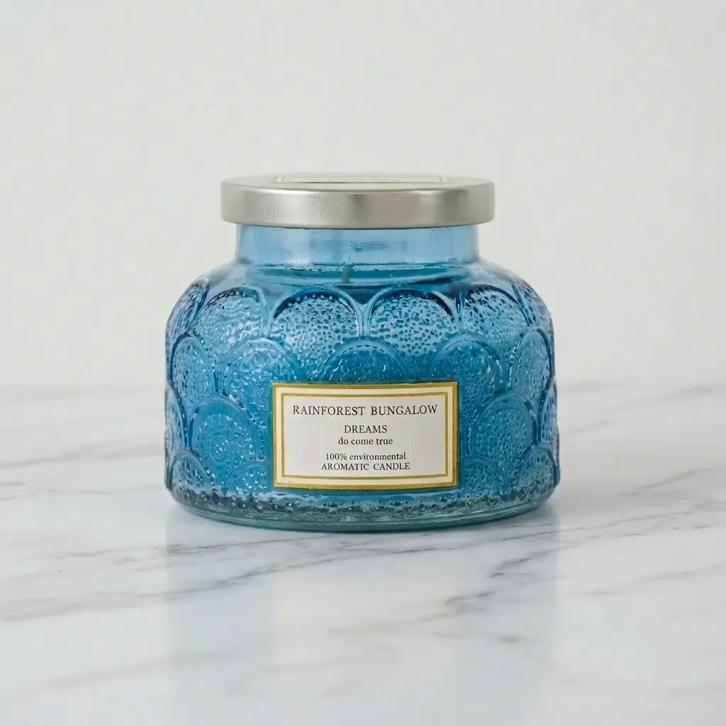 Textured Glass Jar Scented Candle, 100% Natural Soy Wax Aromatherapy Candle, Luxury Embossed Scale Glass Home Fragrance Candle for Relaxation, Bedroom Decor, Gift Set for Birthday Wedding Holiday