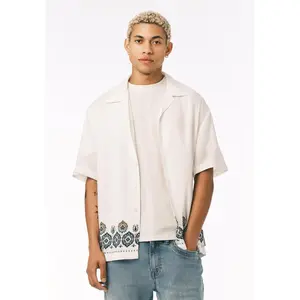 Sandro Men’s Short Sleeve Printed Camp Shirt, Milk - BM24810