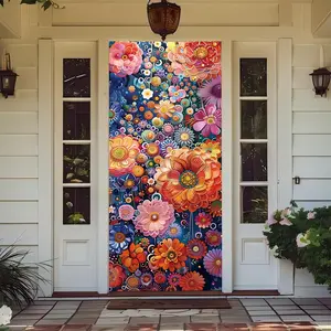 Front Door Decoration Cover Porch, Elastic Fabric Door Cover for Decorating Stretch Gate Covering for Interior, External Festive Season House Decoration