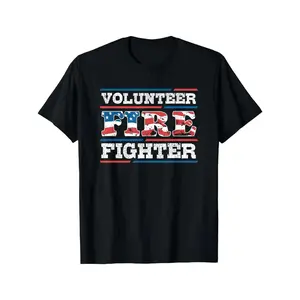 Firefighter Volunteer American Flag Fire Department Fireman T-Shirt men and women can wear y2k  outfits time  tee  shirt  backwards demon slayer  merch double print oversize lightweight acid valentine gift Vintage Metalcore Graphic Casual Top