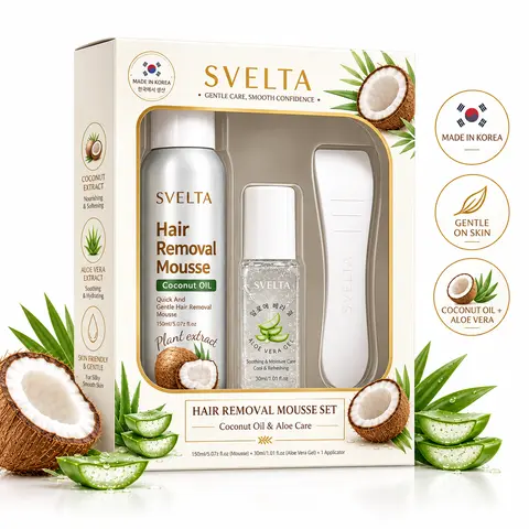 SVELTA Made in Korea Hair Removal Cream Mousse Kit - Gentle, Soothing, Lightweight Depilatory Foam with Coconut Oil, Aloe Vera Gel & Scraper for Sensitive Skin, Fast At-Home Daily Self Care Products (Bikini, Legs),familyfun