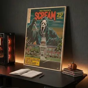 1pc Scream Vintage Comic Art Canvas Print, Golden Age Horror Movie Poster, Unframed for Man Cave, Media Room, Halloween Decor