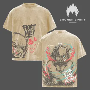 Inosuke Demon Slayer Oversized T-Shirt | “I’m The King of the Mountain” Quote Tee | Vintage Washed Heavy Cotton Graphic Top | Unisex Anime Streetwear