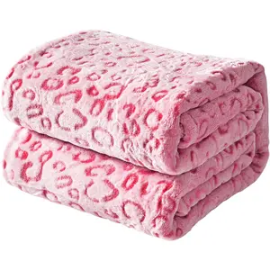 Flannel Fleece Leopard Print Throw Blanket Super Soft Lightweight Fluffy Twin Blankets for Couch, 60 "X80",Hot Pink