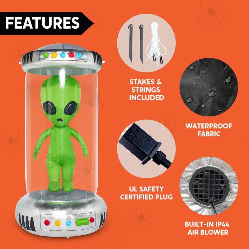 7 ft Halloween Inflatable Outdoor Decoration, Alien Inflatable Halloween Decor Outdoor with Animated LEDs, Halloween Blow Ups Alien Decorations with Test Tube for Halloween Yard Decoration / 9 FT Tall UFO / 9ft Tall Alien Valentine's Day Gifts for Kids