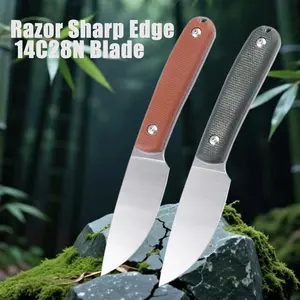 JEABROTHER Fixed Blade Knife, K Sheath, 3.34" 14C28N Blade, Micarta Handle, Ideal EDC Hunting Knife for Outdoor Adventures Camping Hiking