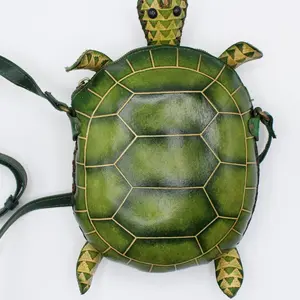 Hand-Painted Leather Turtle Crossbody Bag: Handmade Purse