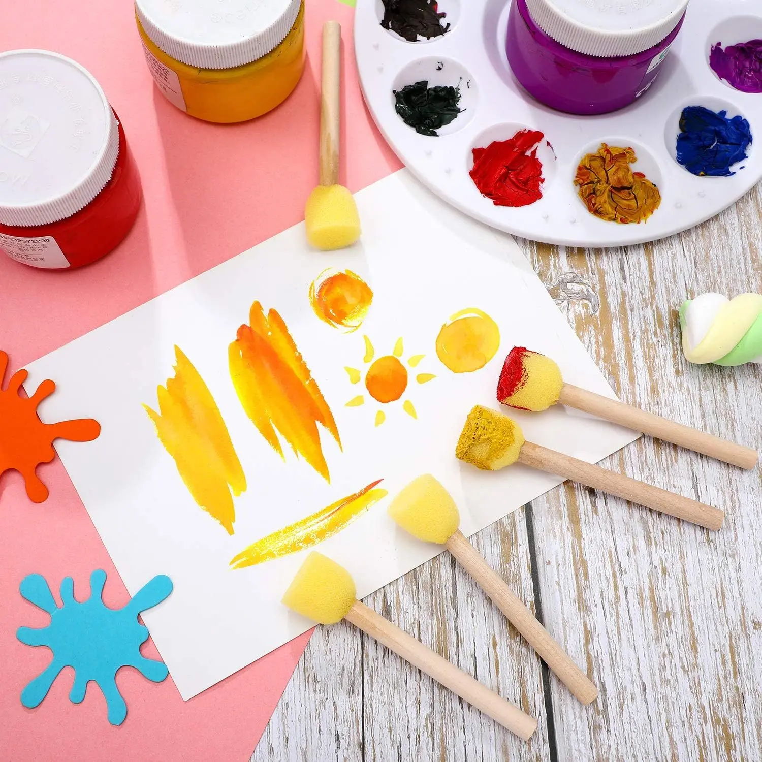 100PCS Round Sponges Foam Brush Set Paint Sponge Brushes with Wooden Handle Sponge Painting Stippler Set DIY Painting Tools Stippling Kits for Arts and Crafts Acrylic (0.6 Inch)