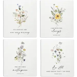 Christian Swedish Dishcloths for Kitchen, Floral Swedish Dish Towels, Scripture Kitchen Towels, Papaya  Paper Towels, 4 Pack Swedish Dish Cloths for Kitchen, Sponge Cloths