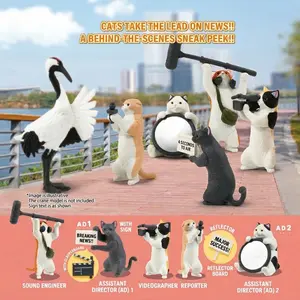 Cat Film Crew Gashapon Figure Set, 5-Piece Mini Collectible Capsule Cat Toys for Desk Decor & Gifts