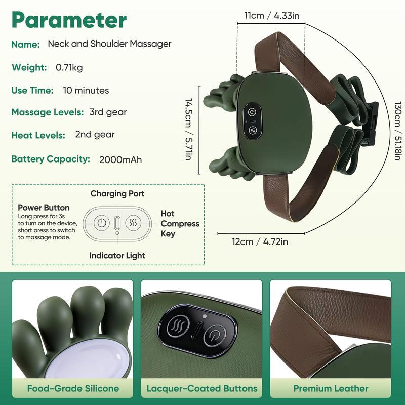 Bioheating Massage Instrument,Shoulder Neck Electric Acupressure Master,Wireless Portable Design, 3D Deep Tissue Pillow, 3 Speed Settings