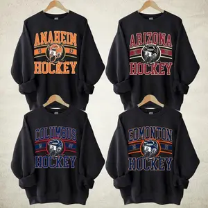 Vintage Hockey Black Sweatshirt, Retro Ice Hockey Crewneck, All Team Hockey Fan Pullover, Unisex Sports Graphic Sweater
