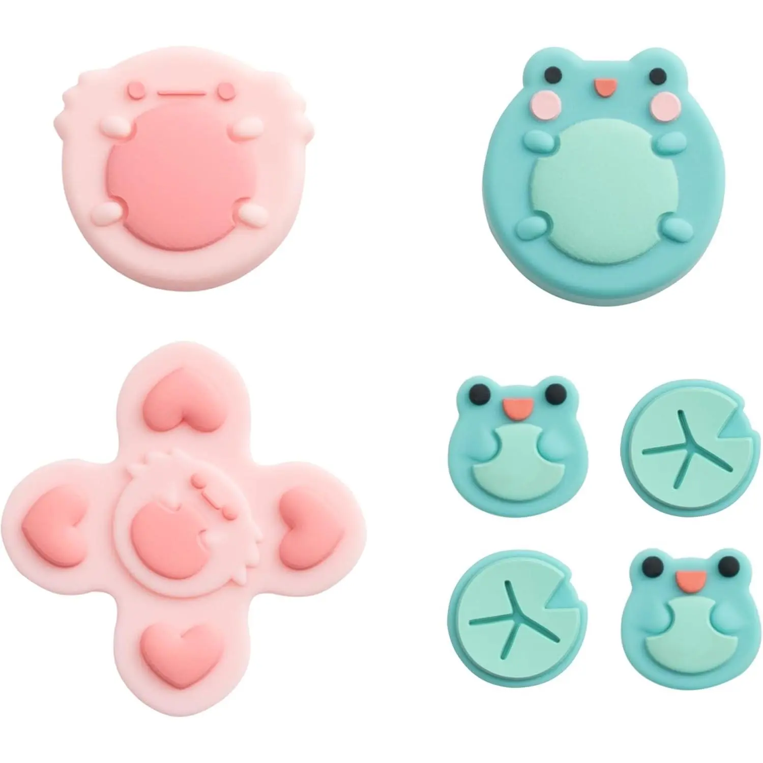 P-KBB03     Silicone Cross D-Pad Button Caps Set Joystick Cover - ABXY Key Buttons Sticker Compatible with Switch/OLED Joy Con - Frog & Axolotl