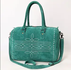 American Darling Western Genuine Leather Duffel Bag with Genuine Suede Body & Boot-Stitched Detailing