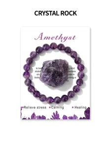 Natural Amethyst Stone Beaded Bracelet, Stretch Bracelet for Women & Girls, Fashion Jewelry for Party, Daily Decor, Trendy All-match & Exquisite Jewelry for Birthday Gift