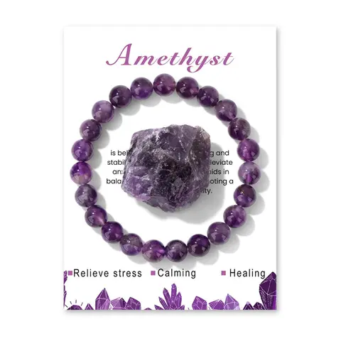 Natural Amethyst Stone Beaded Bracelet, Stretch Bracelet for Women & Girls, Fashion Jewelry for Party, Daily Decor, Trendy All-match & Exquisite Jewelry for Birthday Gift