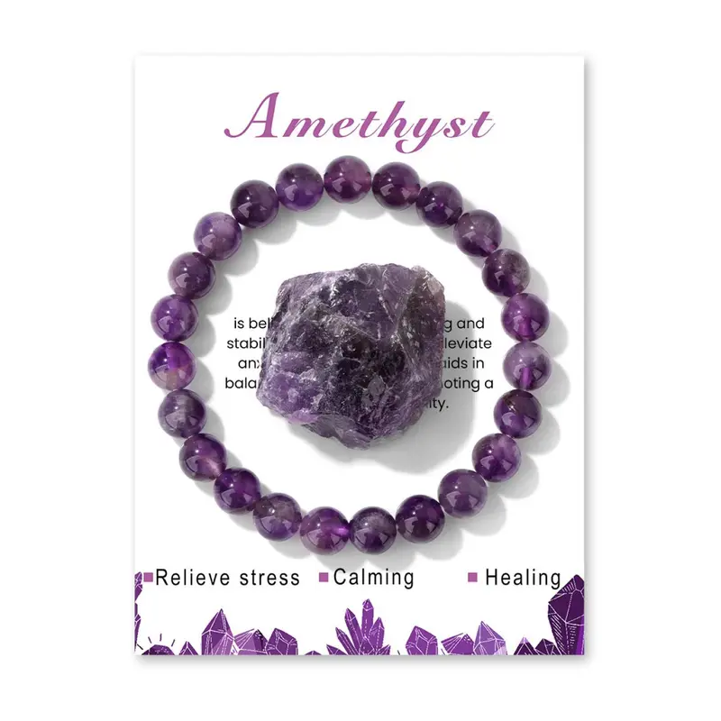 Natural Amethyst Stone Beaded Bracelet, Stretch Bracelet for Women & Girls, Fashion Jewelry for Party, Daily Decor, Trendy All-match & Exquisite Jewelry for Birthday Gift