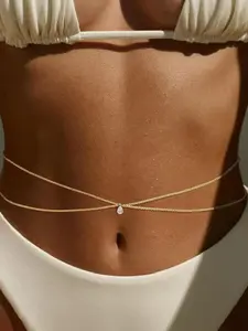 Waist Chain for Women - Waterproof Versatile 14K Gold Plated/Silver Layered Belly Beads Chains with Drop Cubic Zirconia Body Chain Jewelry Gifts Accessory Sexy Bikini Belt for Summer Beach