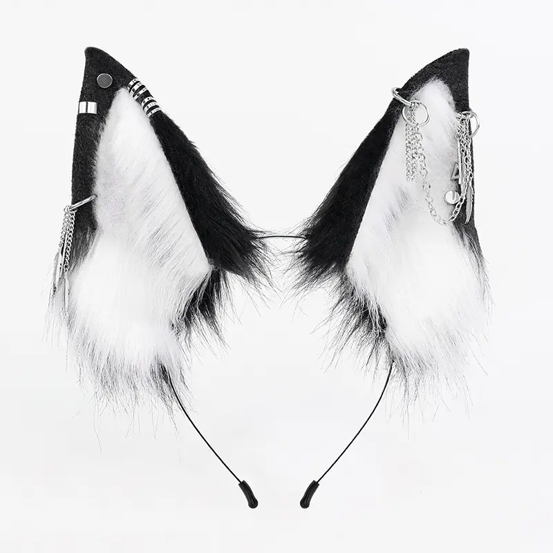 Fluffy Fox Ears Headband with Chain – Gothic Punk Faux Fur Cosplay Accessory for Halloween & Festivals