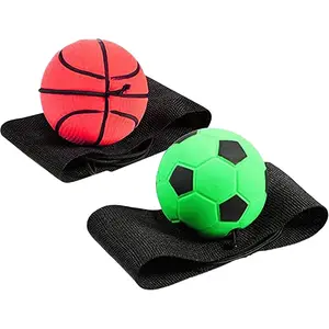 2 Pcs Wrist Return Ball - Rubber Rebound Bouncy Ball with Elastic String & Wrist Strap, Elastic Wrist Rebound Ball for Exercise Play (Basketball & Football)