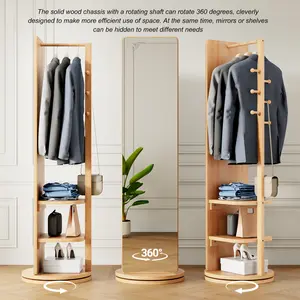 Does not take up space/360°rotation/66"x17.8" multifunctional full-length mirror/with hook/storage rack/coat rack/with full-length mirror/matches indoor/bedroom/living room cloakroom/space-saving/daily wear full-length mirror/