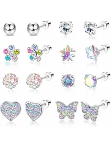 Hypoallergenic Earrings for Girls Women Stainless Steel Stud Earrings for Sensitive Ears Flat Screw Back Earrings Set Earring Stacking Set Butterfly Earrings Cute Girls Kids Earrings Toddler Earrings Jewelry for Teen Girls