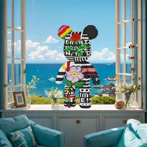 Cute Bear Design Lucky Small Flower Pattern 3D Puzzle Blocks, Animal Shape Puzzle, Creative Decorative Ornaments & Room Decoration, Perfect Gift for Birthdays
