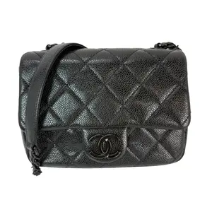 Pre-owned CHANEL Leather Crossbody Bags Caviar Quilted Incocognito Mini Square Black Flap Bag