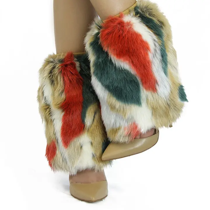 Multi-Colored Mid-Ankle Faux Fur Boot Covers - Stylish and Colorful Design for Your Boots