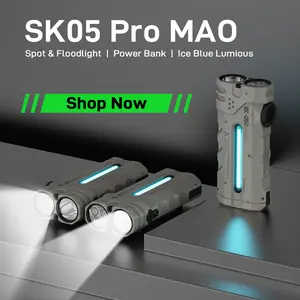 SK05 Pro MAO Spot & Floodlight Power Bank Ice Blue Luminous Dual Batteries 20 Days Battery Life Magnetic Tail Cap IP68 Waterproof