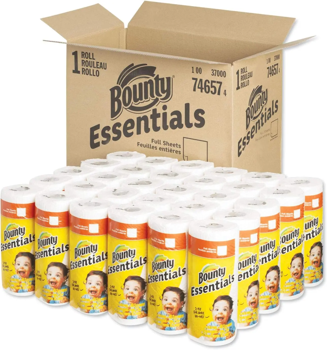 Bounty Essentials Kitchen Roll Paper Towels, 2-Ply, 11 x 10.2, 40 Sheets/Roll, 30 Rolls/Carton (74657)