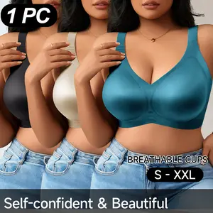 QUASTI Jelly Stripe Wirefree Full Coverage No Underwire Full Coverage Bra, Satin-Like Glossy Everyday Bras Comfortable Wireless Comfort Underwear for Ladies, Stylish Design, S-XXL