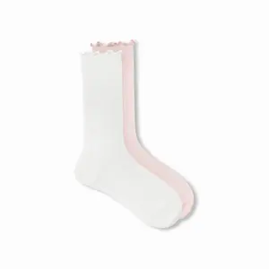 Cider 2 PAIRS HEART & CRIMPED TRIM CREW SOCKS SET