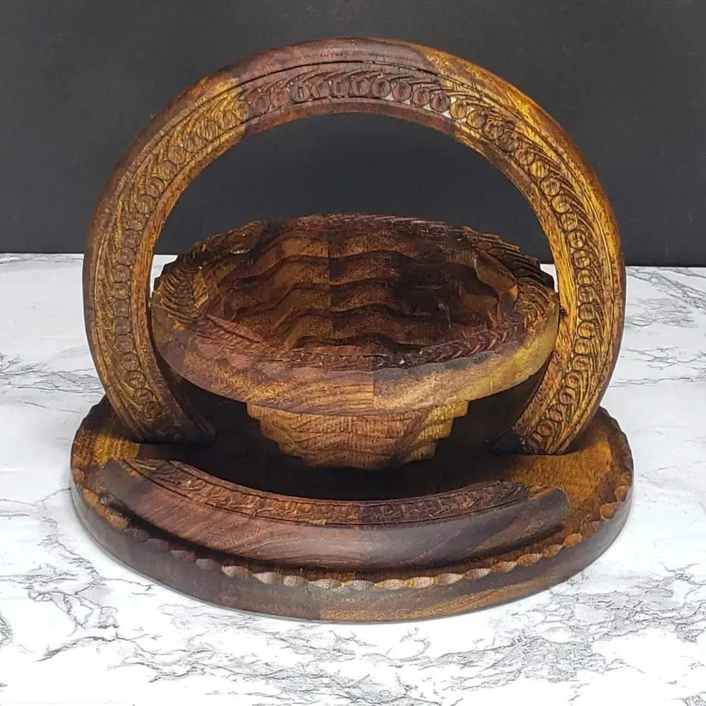 Collapsable Basket Handmade Black Forest Solid Wood Vintage