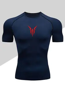Men's Dragon Print Compression T-Shirt Workout Rash Guard, Quick-Dry Breathable Stretch Fabric, Tight-Fitting Short Sleeve Top for Fitness and Outdoor Activities