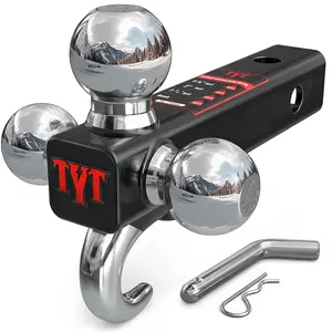 TYT Trailer Hitch Tri Ball Mount with Tow Hook,Fits 2 inch Receiver,Triple Balls (1-7/8", 2", 2-5/16"),10,000 lbs GTW,1,000 lbs TW,with Hitch pin