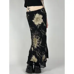 Women’s printed layered mermaid skirt, elegant long skirt, women’s skirt, holiday party women’s summer underwear, women’s clothing GARMENTARY