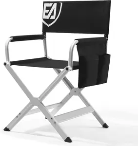 Aluminum Directors Chair, Folding Studio Movie Chairs Camping Event Vendor Chair, 19" Seat Height Black Fabric/White Frame, Support 350lbs