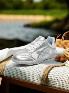 Vintage Height Increasing Sports Shoes Dx518 Unisex Silver Color Spring New Casual Trendy Sneakers, Medium Width Patchwork Flatform