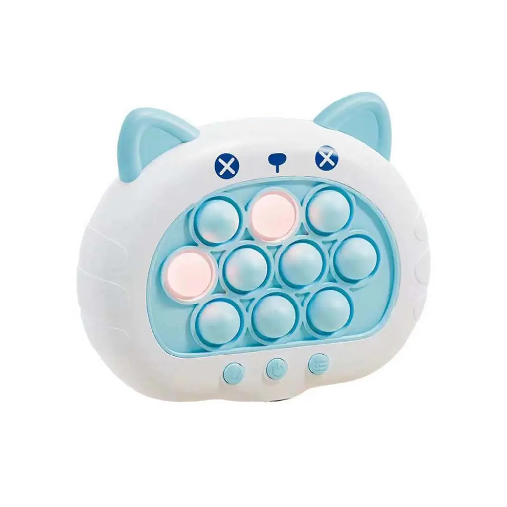 Quick Push Game Console Fidget Toy with Light & Sound, Electronic Fast Pop Light Up Game, Stress Relief Sensory Toy, Cute Cartoon Cat Design, Anti-Anxiety Popper for Kids & Adults, Travel & Party Gift, Blue/White