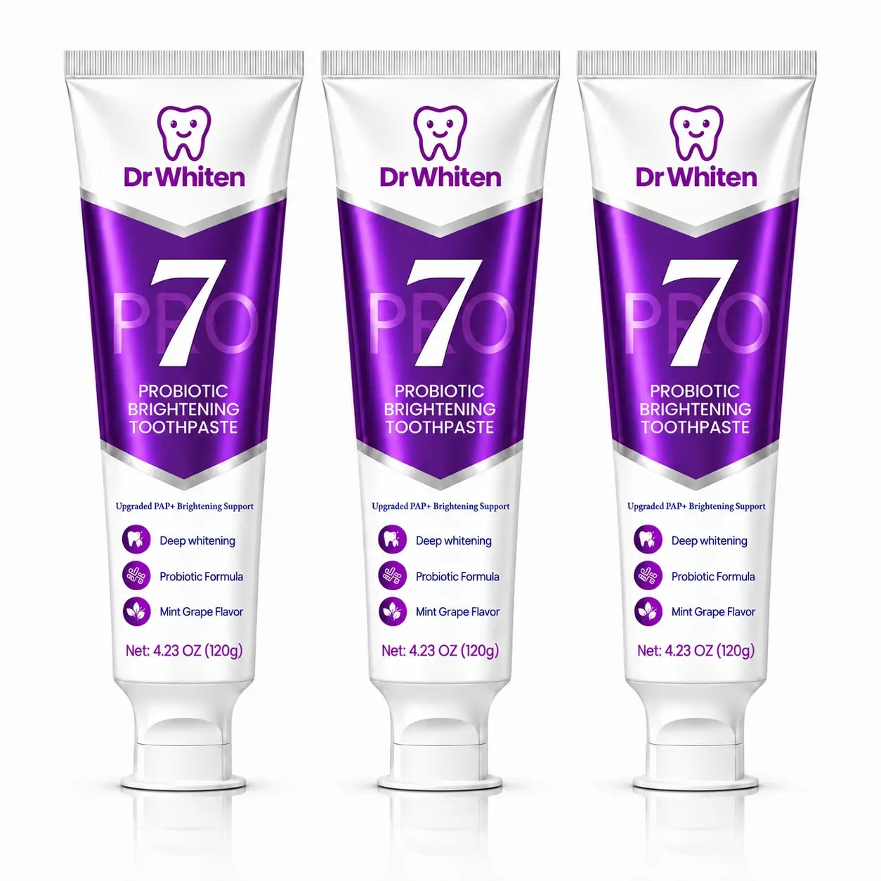 DrWhiten New 7-Probiotic Brightening Toothpaste | Purple Toothpaste Helps Balance Yellow Tones | Fresh Breath & Color-Correcting Formula | Fluoride-Free | 4.23 oz