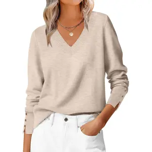 ANRABESS Sweaters for Women Long Sleeve V Neck Shirts Business Casual Work Blouses 2025 Fall Loose Knit Pullover Sweater Tops