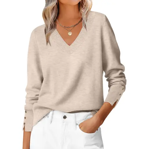 ANRABESS Sweaters for Women Long Sleeve V Neck Shirts 2026 Fall Loose Knitwear Pullover Sweater Tops Business Casual Work Blouses Cardigans Fit