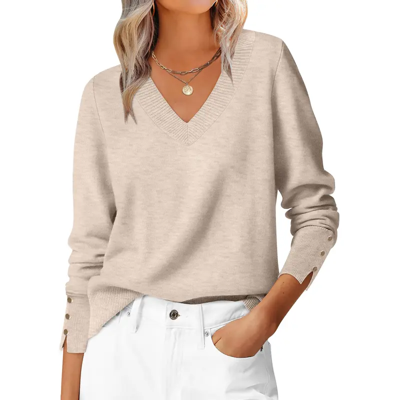 ANRABESS Sweaters for Women Long Sleeve V Neck Shirts 2026 Fall Loose Knitwear Pullover Sweater Tops Business Casual Work Blouses Cardigans Fit