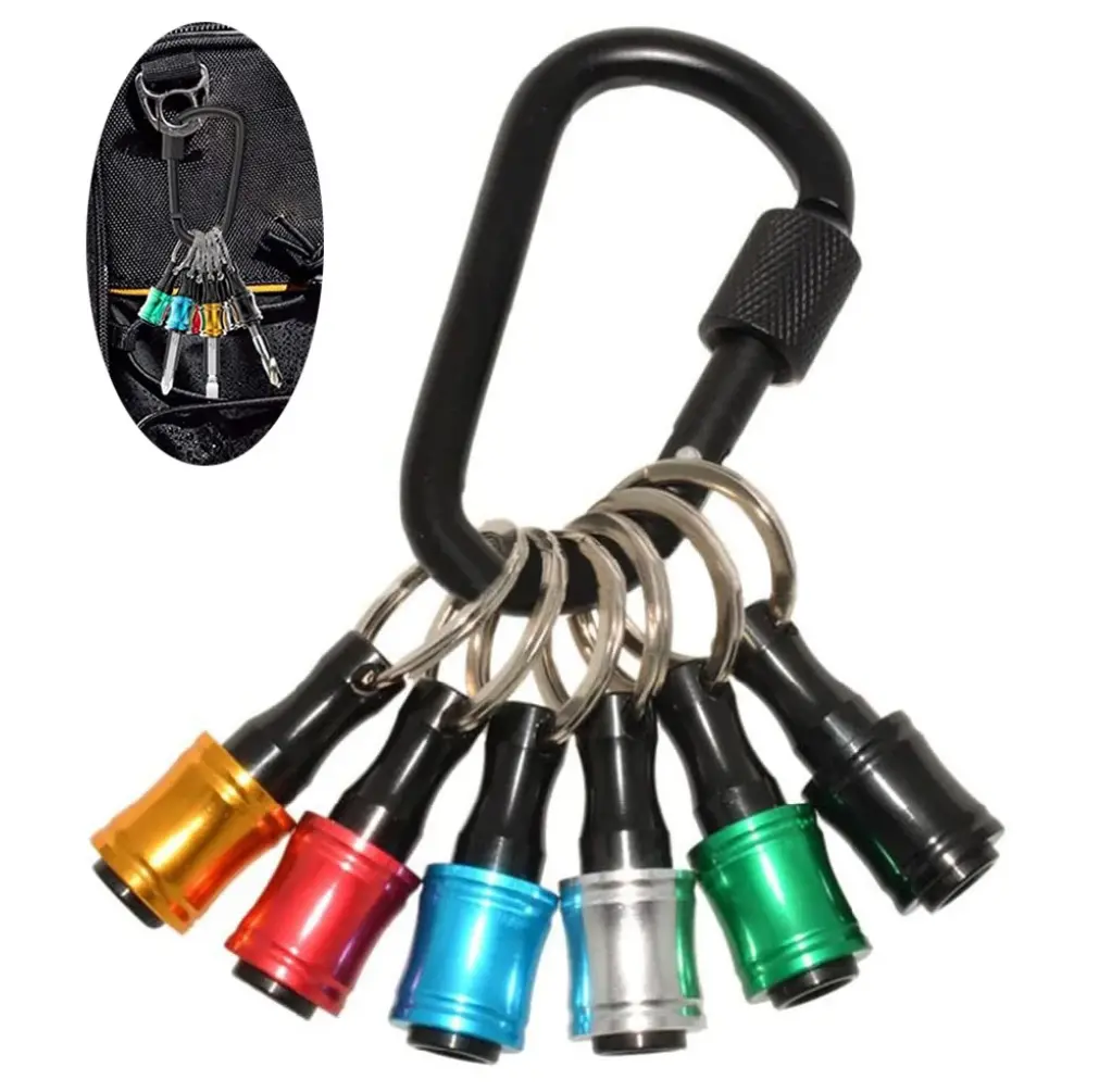 6Pcs Colorful Bit Extension Rod Set, Hex Shank Drill Storage Extender Bars with Carabiner Keychain screwdriver quick release design screwdriver bit