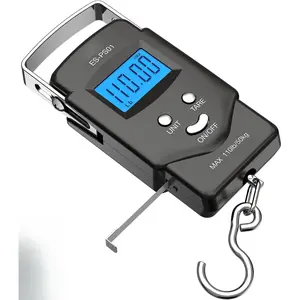Fish Scale Luggage Scale Fishing Gear - 110lb/50kg Backlit LCD Display Digital Scale with Built-in Measuring Tape - Fishing Scale with 2 AAA Batteries, Pocket Size - Fishing Gifts for Men : Sports & Outdoors
