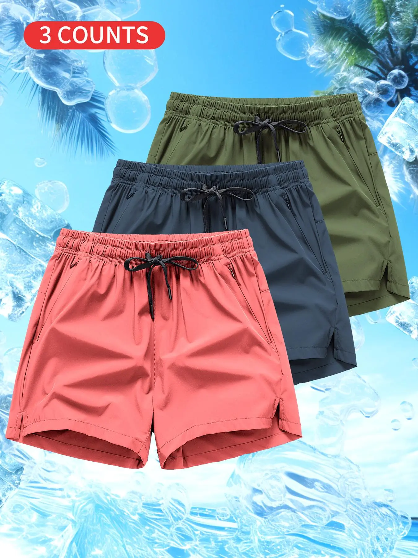 Men's Letter Print Split Hem  Drawstring Waist Track Shorts, Casual Elastic Waist Zipper Pocket Shorts for Summer, Breathable Men's Bottoms for Beach Vacation