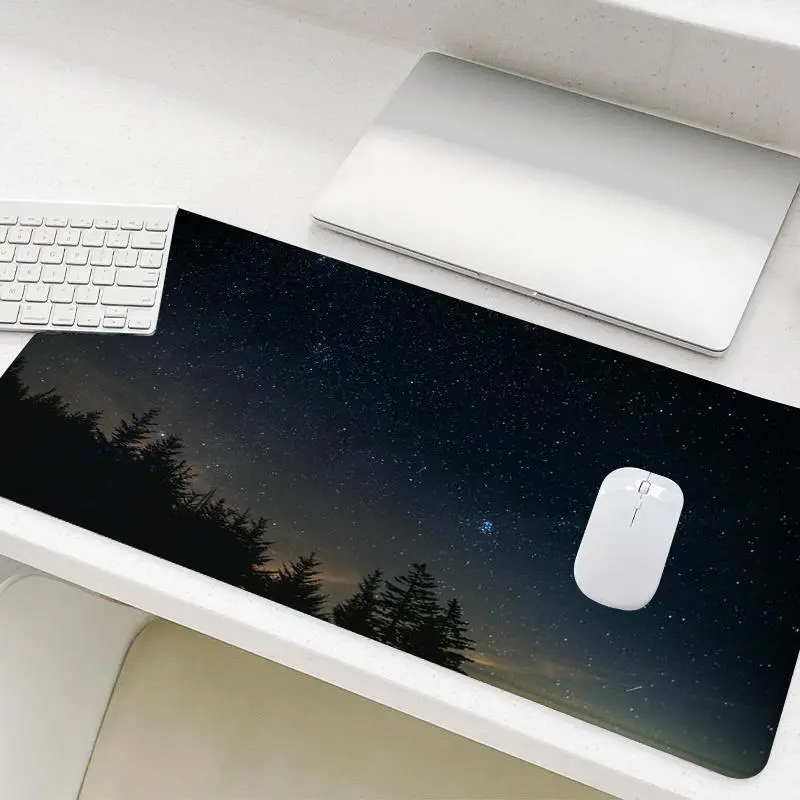 Starry Sky Theme Mouse Pad, Rectangle Gaming Mouse Pad, Non-Slip Rubber Base Stitched Edge Desk Pad, Office Desk Keyboard Mat for Home Office Game Room, Desk Accessories