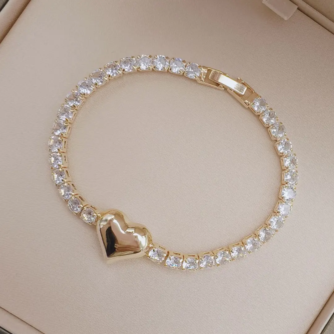 14K Gold Plated Tennis Bracelet Set for Women – CZ Diamond, Clover & Heart Charm Bracelets, Luxury Stackable Jewelry Gift